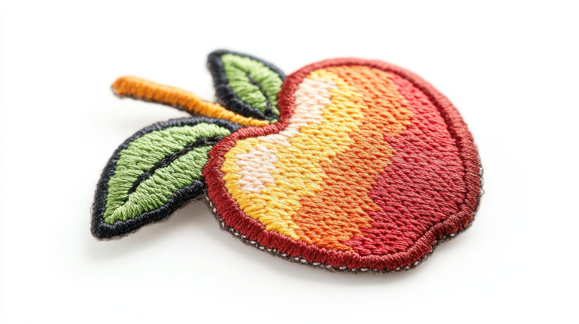 Close crop of multicolor embroidered badge with dense fill