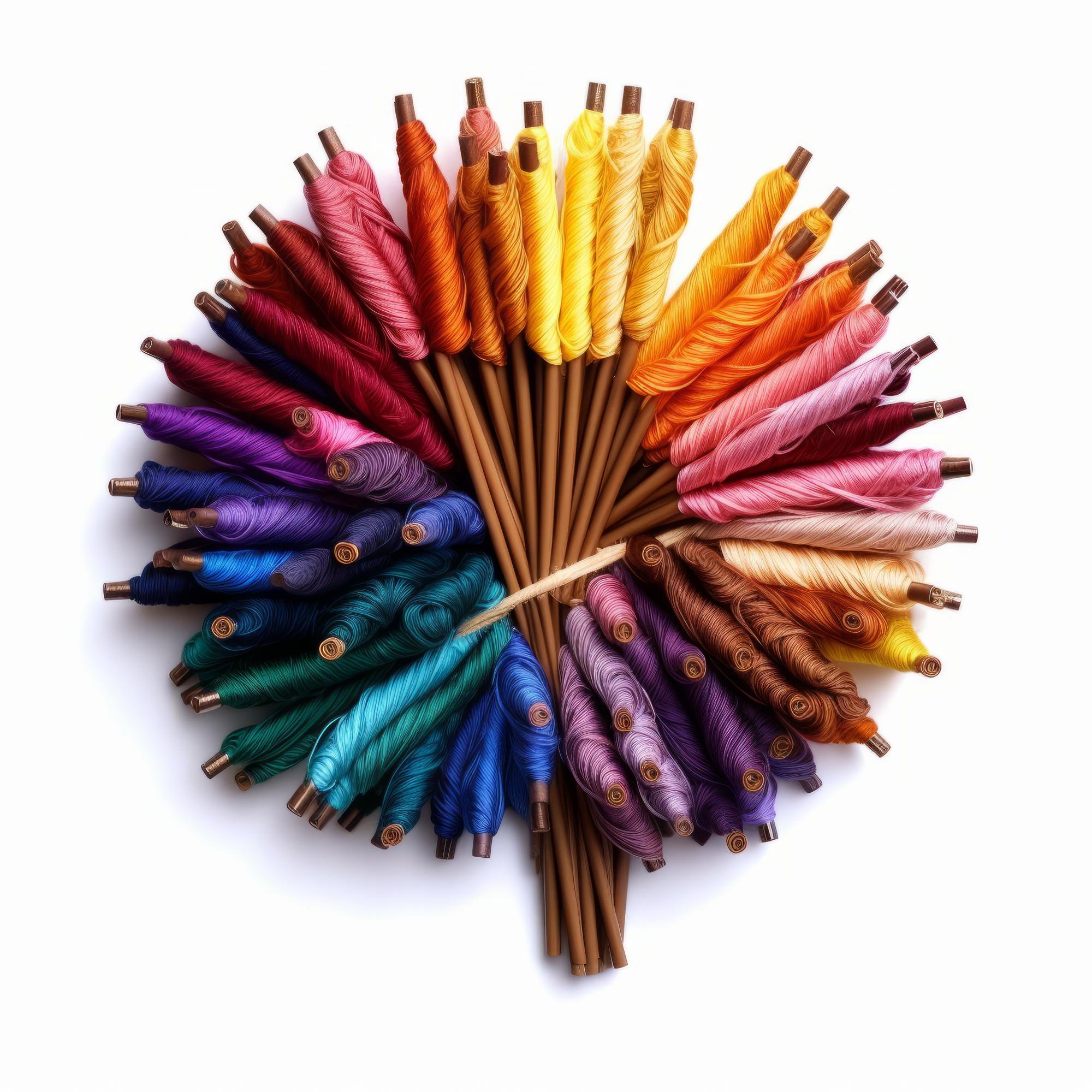 Thread palette samples arranged in a fan